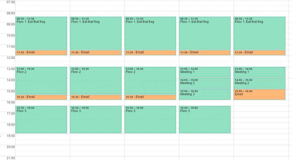 Timeboxing - Example of a calendar